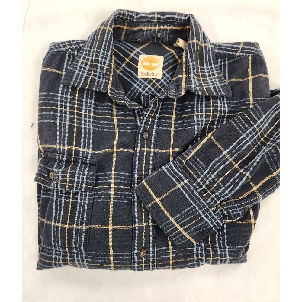 Timberland Mens Flannel Shirt Plaid Button Down Workwear Outdoor Utility Cotton